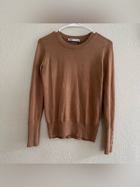 Zara Camel Ribbed Knit Top Sweater Neutral Beige Minimalist Earthy S NEW